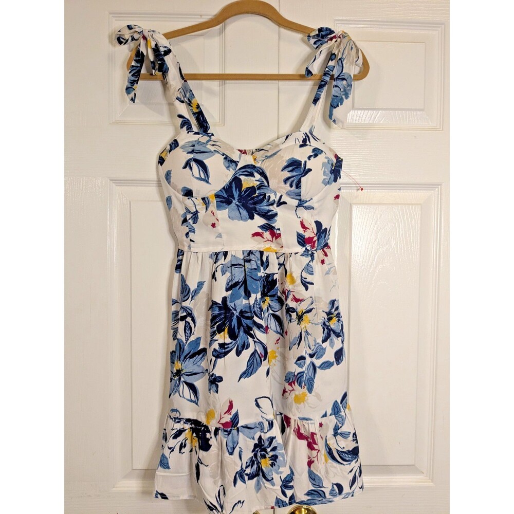 Floral Mini Sundress Womens M Tie Strap Smocked Back Sweetheart Beach Vacation